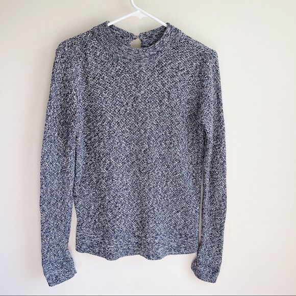 Loft Blue White Marled Keyhole Back Pullover Mockneck Sweater - Picture 1 of 5